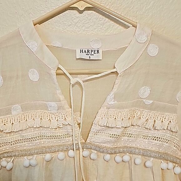 HARPER NY POLKA-DOT BOHO TUNIC DRESS SIZE SMALL - Picture 2 of 12